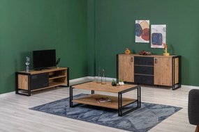 Conjunto de Mobiliário de Sala Cosmo – Pinho Atlântico/Preto – Variada