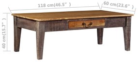 Mesa de centro madeira maciça vintage 118x60x40 cm