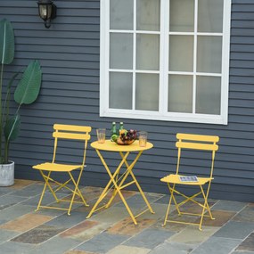 Outsunny Conjunto de móveis de jardim dobrável de 3 peças Mesa de metal e 2 cadeiras Ø60x71 cm amarelo