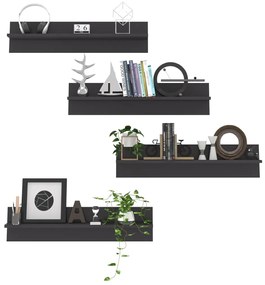 Estantes de parede 4pcs derivados de madeira cinza brilhante