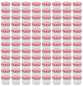 vidaXL Frascos de vidro com tampas brancas e vermelhas 96 pcs 110 ml