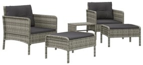5 pcs conjunto lounge de jardim c/ almofadões vime PE cinzento