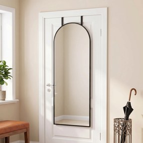 Espelho de Parede 40x110 cm com Design Arqueado e Ganchos Ajustáveis para Porta ou Parede Preto