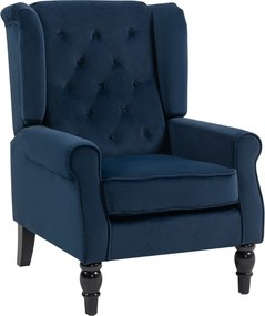 HOMCOM Poltrona de sala capitonê com assento largo, pés em madeira, estilo clássico, grande conforto, 74x86x102cm, azul escuro | Aosom Portugal