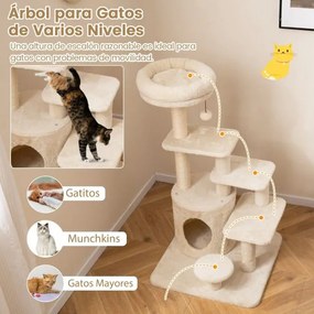 Arranhador para gatos adultos Torre multinível com cama acolchoada e poste para arranhar Centro de atividades gatos Bege
