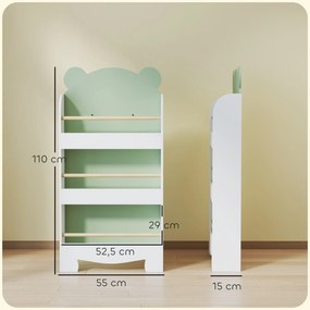 Estante infantil 55 (L) x 15 (P) x 110 (A) cm, organizador de livros infantil de 3 níveis para sala de jogos, quarto de criança, branca verde