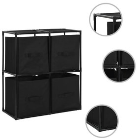 vidaXL Armário de arrumação com 4 cestos tecido 63x30x71 cm aço preto