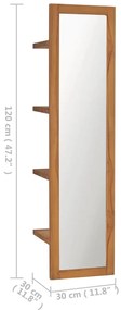Espelho de parede com prateleiras 30x30x120 cm teca maciça