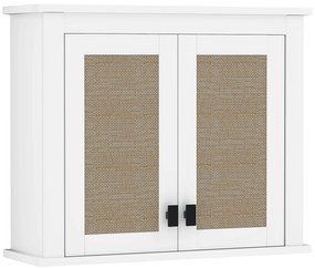 HOMCOM Armário de Parede para Casa de Banho com 2 Portas de Vime PE Prateleira Ajustável 60x19,5x49,4 cm Branco