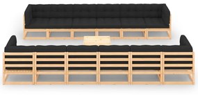 vidaXL 13 pcs conj. lounge jardim c/ almofadões antracite pinho maciço