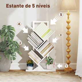 Estante em Forma de Árvore de 5 Níveis Estante de Livros com 5 Prateleiras e Estrutura de Aço 50x24x82 cm Branco