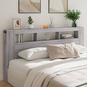 vidaXL Cabeceira c/ LEDs 200x18,5x103,5 cm deriv. madeira cinza sonoma