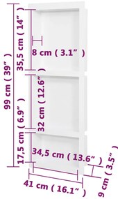 Habitáculo chuveiro c/ 3 compartim. 41x99x9 cm branco brilhante