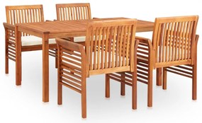 5 pcs conjunto de jantar exterior c/ almofadões acácia maciça