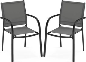 Conjunto de 2 cadeiras de jardim empilháveis de metal com assento e encosto respiráveis para jardim, piscina, varanda Cinza