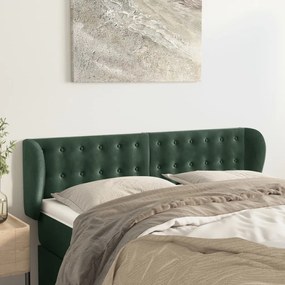 Cabeceira de cama c/ abas veludo 147x23x78/88cm verde-escuro