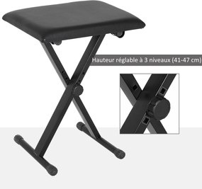 Banco de piano dobrável, banco de piano com altura ajustável entre 37 e 47 cm, assento estofado em PU e pés de metal antiderrapantes, capacidade de ca