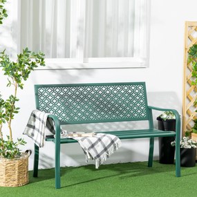 Banco de jardim de exterior em aço com encosto com padrão floral para 2 pessoas, 127 x 63 x 83 cm, verde escuro