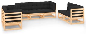 7 pcs conjunto lounge de jardim c/ almofadões pinho maciço