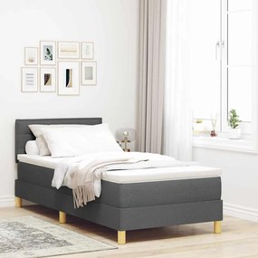 vidaXL Cama Box com Colchão e LED Cinza Escuro 90x200 cm Tecido