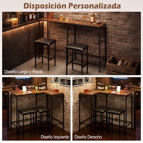 Conjunto de Mesa de Bar e 2 Cadeiras, 120 x 80 x 98 cm, Estação de Carregamento Integrada, Castanho