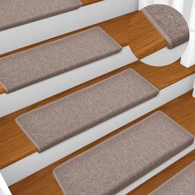 Tapete/carpete para degraus 15 pcs 65x21x4 cm castanho-claro