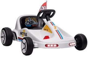 AIYAPLAY Kart para Crianças acima de 3 Anos Kart Elétrico 6V com Música Luz Buzina Cinto de Segurança Carga 50 kg 85x70x45 cm Branco