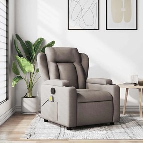 vidaXL Poltrona de massagens reclinável tecido cinzento-acastanhado
