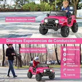 Carro Elétrico para Crianças 2 a 5 anos, 99 x 62 x 62 cm, Com Comando Parental, Rosa escuro