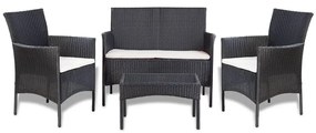 4 pcs conjunto lounge de jardim c/ almofadões vime PE preto