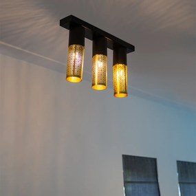 Luminária de teto industrial preto com dourado oblongo 3 luzes - Raspi