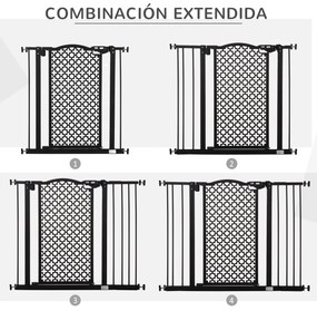 PawHut Barreira de Segurança para Cães Animais de Estimação para Portas Escadas Corredores 74-105cm com 2 Extensões de 10/15cm com Porta e Fechadura Automática Aço Preto
