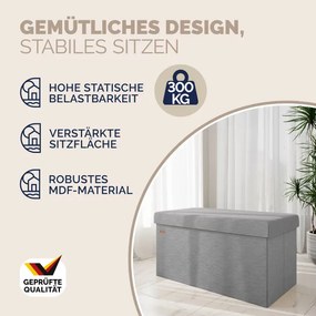 Banco dobrável em cordão macio com espaço de arrumação 76 x 38 x 38 cm Cinzento