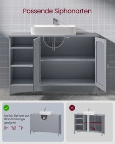 Armário de casa de banho extra longo 30 x 90 x 60 cm com 2 portas (lavatório não incluído) Cinzento 