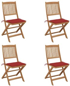 vidaXL Cadeiras de jardim dobráveis c/ almofadões 4 pcs acácia maciça