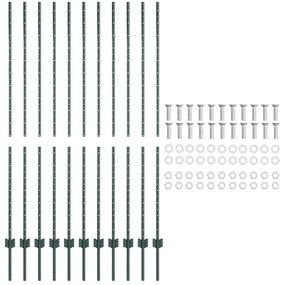 Postes de Cerca 11 pcs Canal U Verde 150 cm Aço