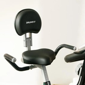Bicicleta estática ergométrica dobrável DrumFit X-Bike Neo Pro com encosto. Ecrã LCD. Resistência magnética variável. Selim confortável com encosto e