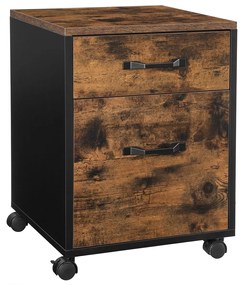 Armário de arquivo VASAGLE com 2 gavetas, armário de arquivo de escritório com rodinhas, para documentos tamanho A4 e carta, pastas de arquivo suspensas, industrial, marrom rústico e preto OFC042B01