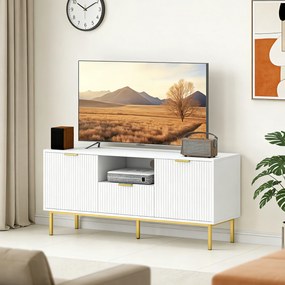 Móvel para televisão 120 x 39 x 54 cm, para televisão de 50 polegadas com 2 portas com fecho suave, gaveta e compartimento aberto, branco