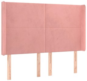 Cabeceira de cama c/ luzes LED veludo 147x16x118/128 cm rosa