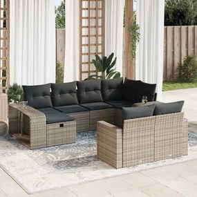 10 pcs conjunto sofás de jardim c/ almofadões vime PE cinzento