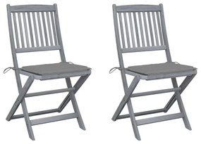 vidaXL Cadeiras exterior dobráveis c/ almofadões 2 pcs acácia maciça