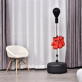 Pêra de boxe com Altura Ajustável e Base Refilável Pêra Boxe com Suporte e Luvas para Adultos e Adolescentes Ф48x136-154 cm Preto