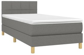 Cama box spring c/ colchão e LED 90x190 cm tecido cinza-escuro