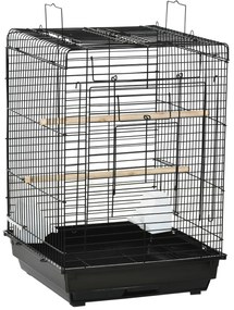 PawHut Gaiola para Pássaros com Teto Abatível 2 Poleiros 2 Comedouros e Bandeja Amovível para Canários Periquitos 40x40x59 cm Preto