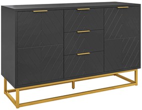 Aparador Auxiliar Armário de Armazenamento com 3 Gavetas e 2 Armários com Prateleira Ajustável 120x40x76 cm Preto