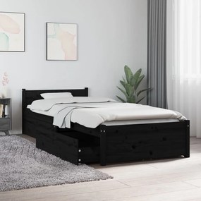vidaXL Estrutura cama de solteiro pequena c/ gavetas 75x190 cm preto