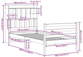 Cama c/ estante sem colchão 100x200cm pinho maciço castanho-mel