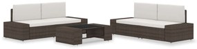vidaXL 5 pcs conjunto lounge para jardim vime PE castanho