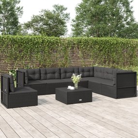 vidaXL 7 pcs conjunto lounge de jardim c/ almofadões vime PE preto